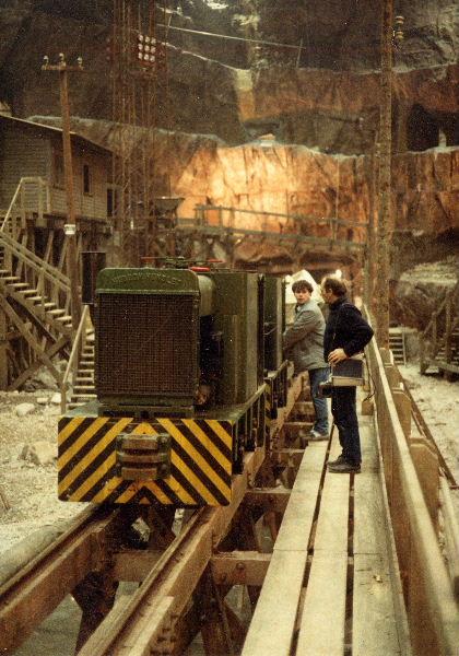 hudson-hunslets@pinewood-a-view-to-a-kill.jpg - Our biggest claim to fame at the time was the featuring of the railway in the James Bond film "A View to a Kill". Filming took place at Amberley before locos - two Hudson Hunslets, skips and track were taken to Pinewood for the mine scenes to be filmed.