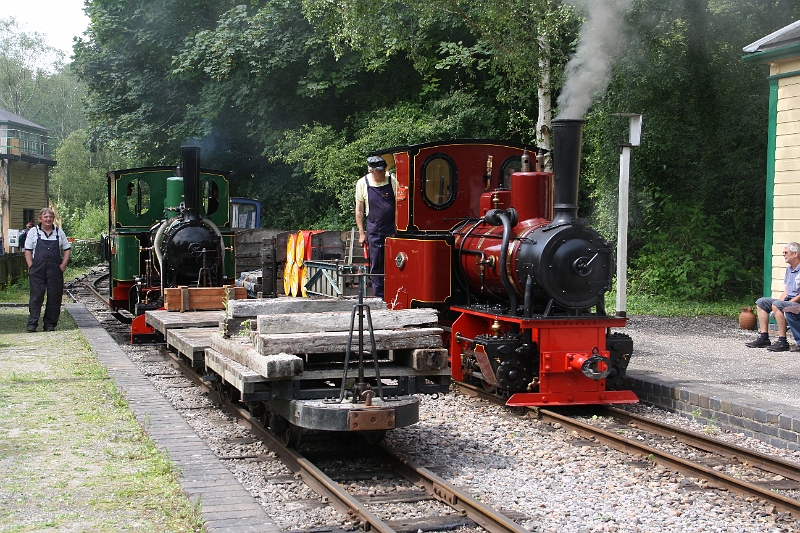 2016-07-120012.JPG - Jenny has just arrived from Amberley with the train of Eastriggs ammunition wagons while Susan has a short train of Hudson flats.