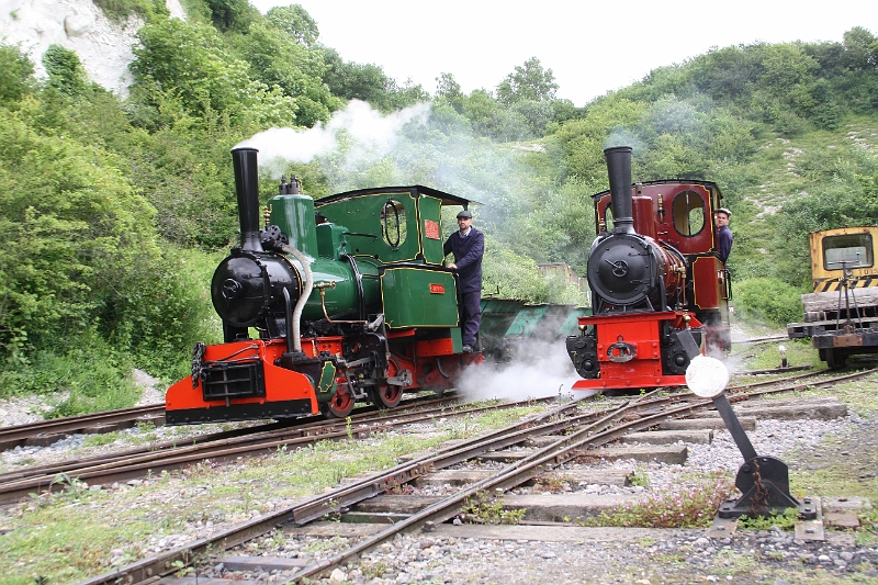 2016-07-120038.JPG - Both locos were then run up and down a section of the railway for the benefit of the photographers. Susan is seen here with a rake of our troublesome trucks.