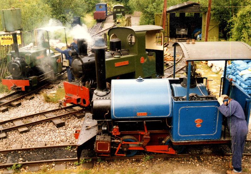 gala1988-3.jpg - An elevated view of the same three locos. Wendy carried a slightly more ornate livery in those days, and a lot lighter shade of blue.