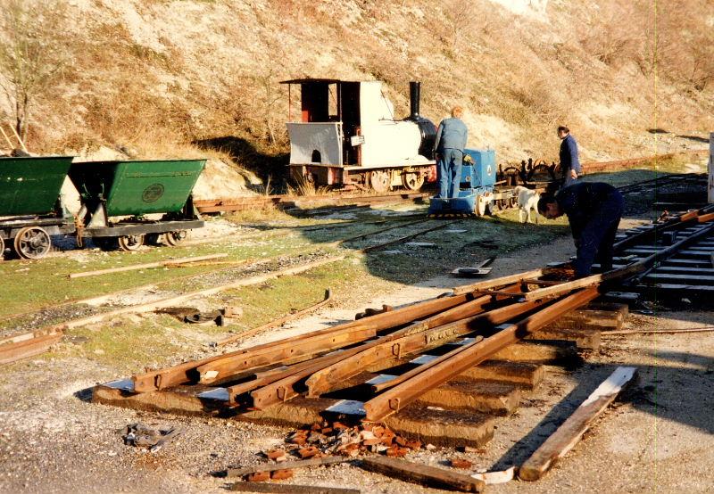 making-points.jpg - The woodyard and Amberley station points in embryo on the working area outside the workshops.